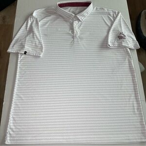 Swannies Carlson White Men’s Polo with Golf club pattern Performance Golf